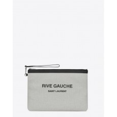 RIVE GAUCHE ZIPPERED POUCH IN LINEN CANVAS