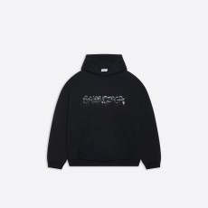 블랙 헤비 플리스 Wide 핏 슬라임 Hoodie