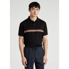 Black Cotton 'Signature Stripe' Polo Shirt