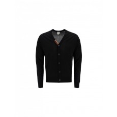 BLACK Merino Wool Cardigan With 'Artist Stripe' Trim