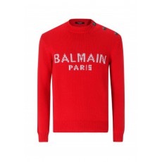 Balmain Paris 로고 자수 디테일 화이트 코튼 스웨터