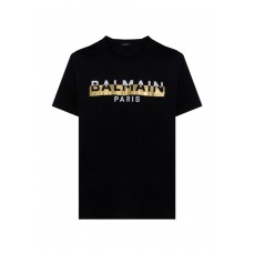 화이트 & 골드 Balmain 로고 프린트 디테일 오버사이즈 블랙 에코 디자인 코튼 티셔츠